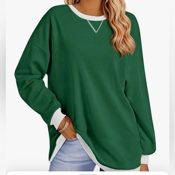 NWT-2XL Oversized Sweatshirts 
Crewneck Long Sleeve Pullover Tops
Green & White - Picture 2 of 4